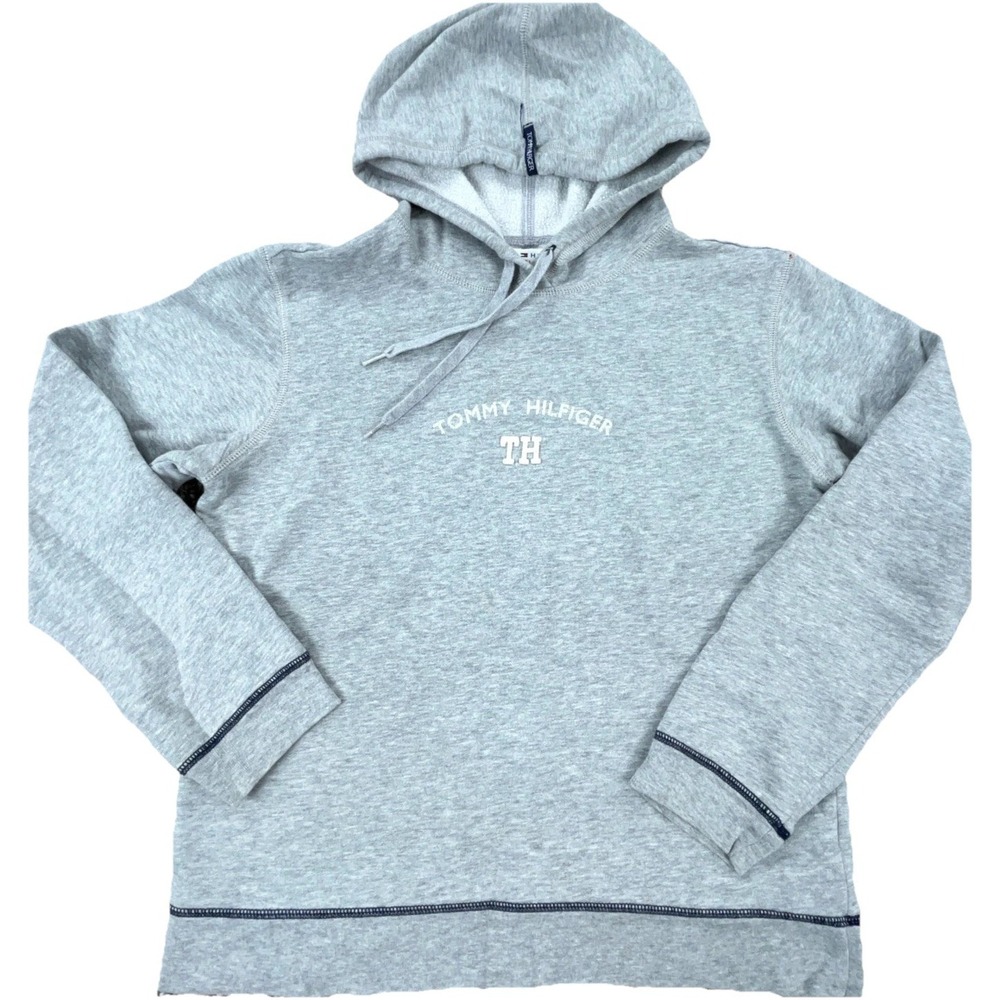 Tommy Hilfiger Hoodie Women Medium Gray Sweatshirt Sweater Spell Out Y2K Ladies